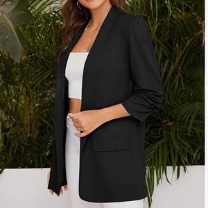 Women's 3/4 Sleeve Open Front Work Office Long Blazer Jacket Coat LARGE